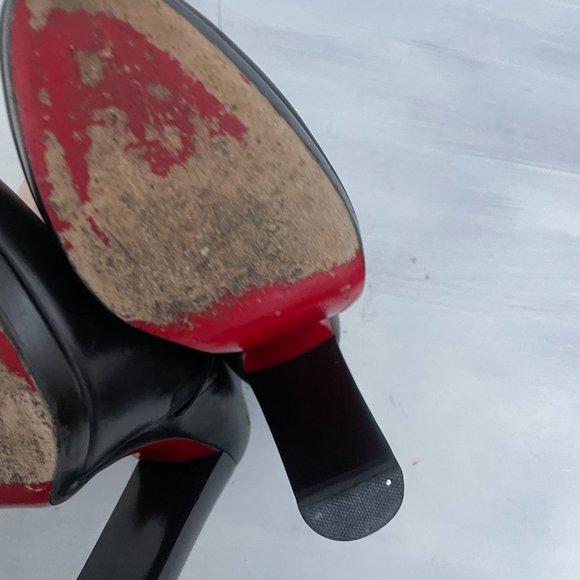 ❌SOLD❌Christian Louboutin Black Leather Booties Chunky Block High Heels Ankle - Picture 7 of 9